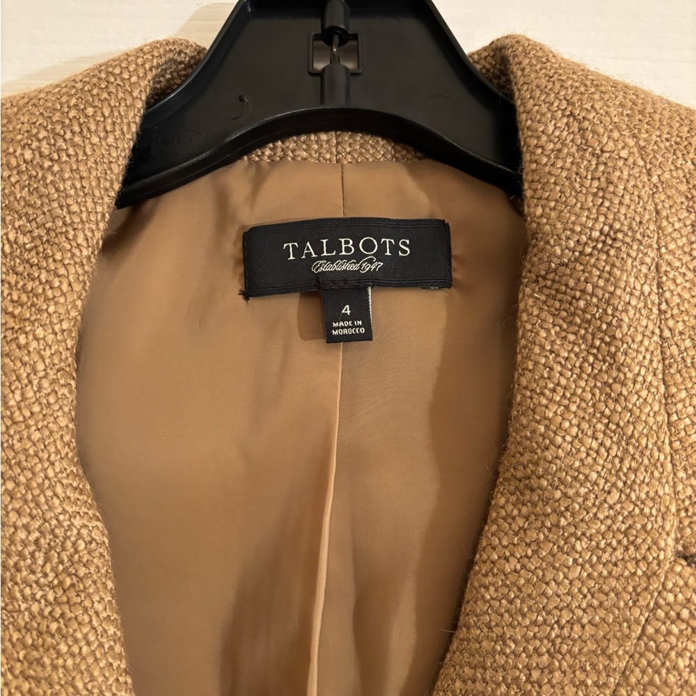 TALBOTS Cropped Tan Tweed Like Blazer with Buttons - Picture 5 of 9
